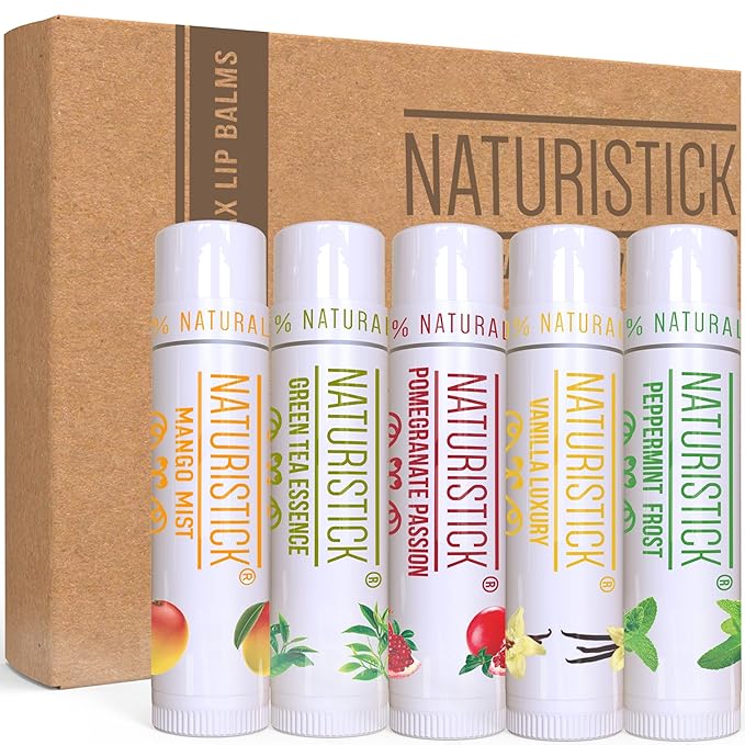 5-Pack Lip Balm Gift Set by Naturistick. Assorted Scents. 100% Natural Ingredients. Best Beeswax Chapsticks for Dry, Chapped Lips. Made in USA for Men, Women and Children-Velvo Beauty