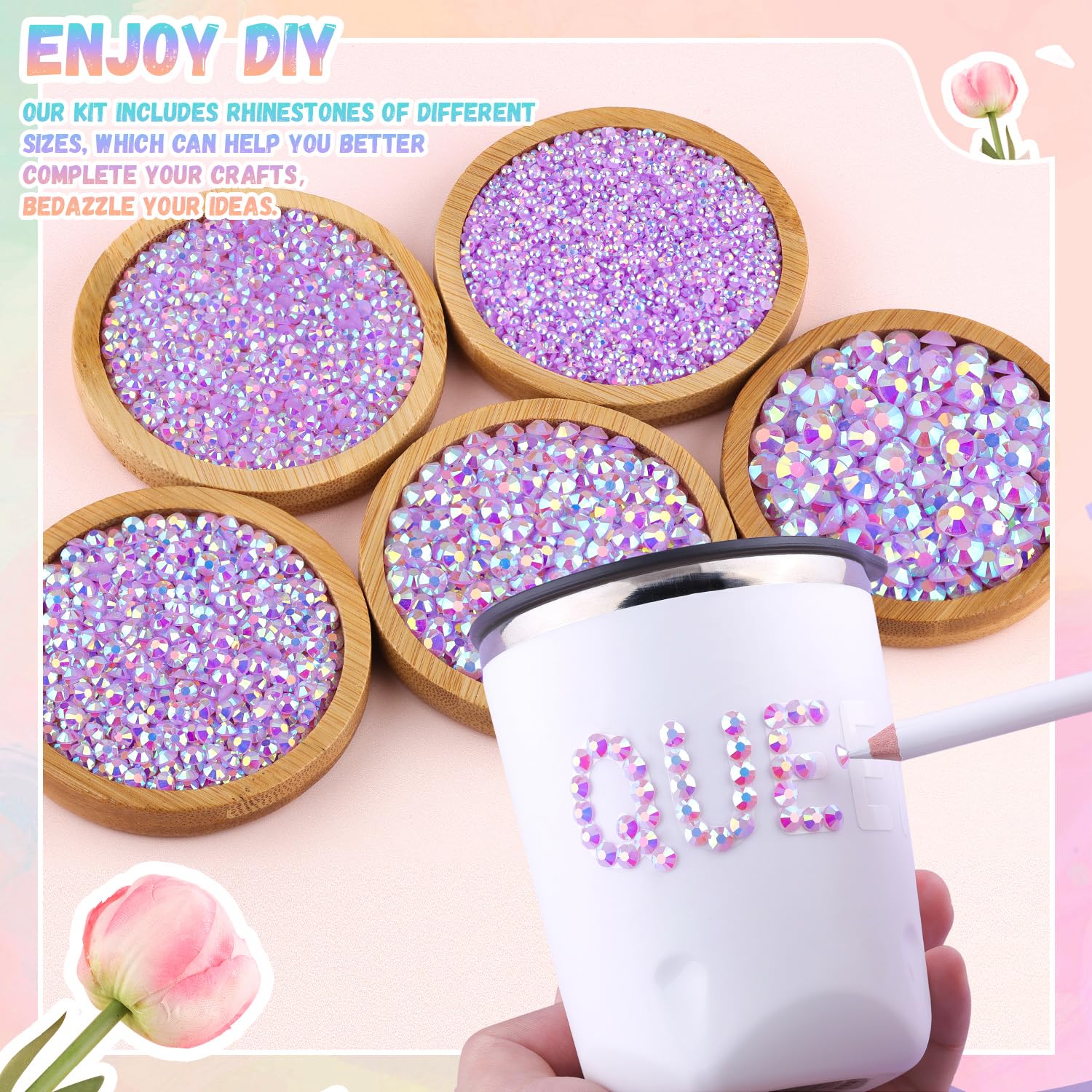 30000Pcs Resin Lavender Purple AB Rhinestones for Bedazzling Crafting with b7000 Jewelry Glue, Bulk Flatback Gems Bedazzler Kit for Crafts Clothes Fabric Nail Diamond Art, Assorted Size 2/3/4/5/6mm-Velvo Beauty