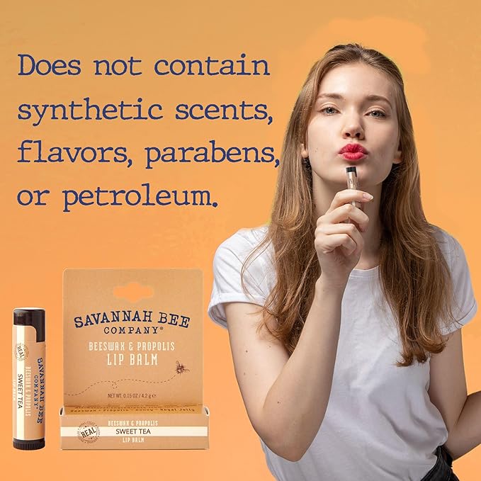 Savannah Bee Lip Balm Hanger 0.15 oz - Invigorating Mint Flavor - Natural Ingredients for Supple, Soft Lips - Convenient Hanger Design (.15 Oz, Sweet Tea)-Velvo Beauty