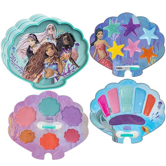 Townley Girl The Little Mermaid Clam Beauty Compact Set Kit with Lip Gloss Palette, Makeup Set for Kids Girls, Ages 3+ Perfect for Parties, Sleepovers and Makeovers-Velvo Beauty