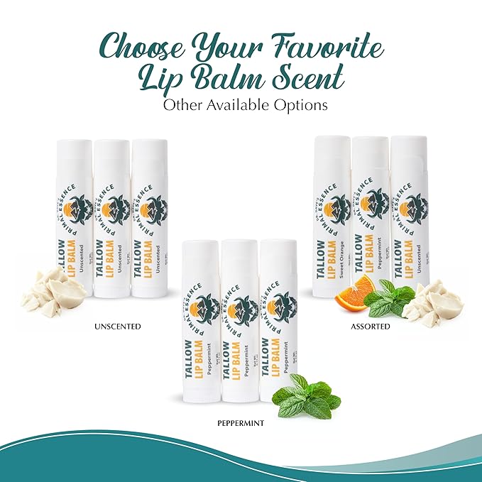 Moisturizing Tallow Lip Balm – Grass-Fed Beef Tallow with Organic Coconut Oil, Beeswax, and Vitamin E – Sweet Orange – Lip Balm Set – Travel Essential – 3-Pack-Velvo Beauty