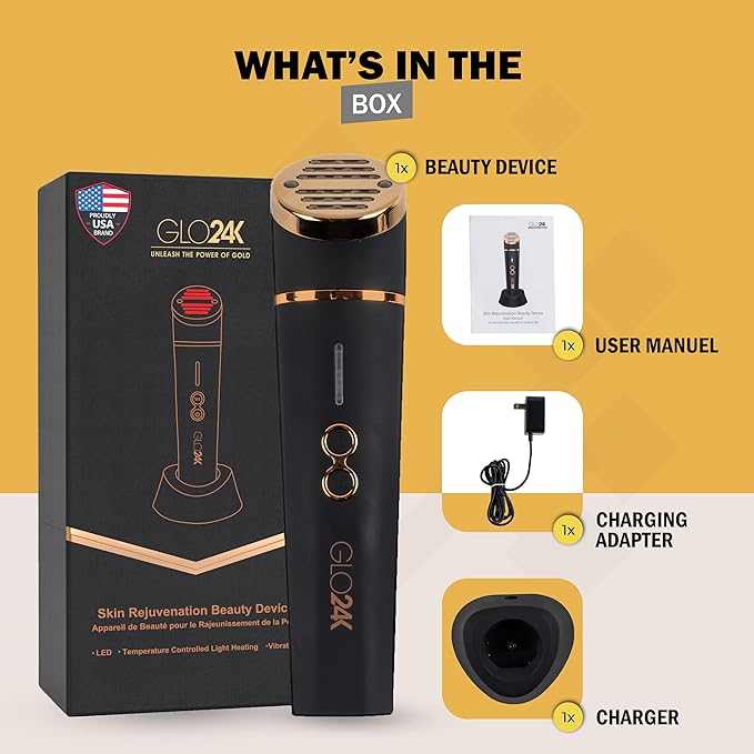 GLO24K Red Light Beauty Device for Face & Neck – 3-in-1 Facial and Neck Massager with Triple LED & Advanced Vibration Technology-Velvo Beauty