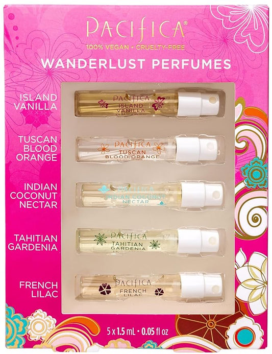 Pacifica Beauty, Wanderlust Spray Perfume Trial Set, Island Vanilla, 5 Scents, Fragrance Sampler Gift Set, Natural & Essential Oils, Clean, Vegan & Cruelty Free-Velvo Beauty