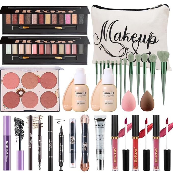 Makeup Kit for Women Full Kit, Travel Makeup Kit for, Makeup Present Set for Teens Girls Beginners Professionals, Makeup Bundle Include 2 Matte & Glitter Eyeshadow Palettes, Lip Gloss Set-Velvo Beauty