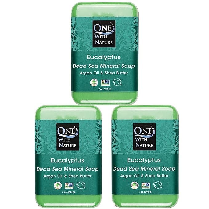 One With Nature Eucalyptus Soap 7oz 3-Pack – Rejuvenating and Exfoliating Soap Bar with Dead Sea Salt for Face & Body, for Men & Women-Velvo Beauty