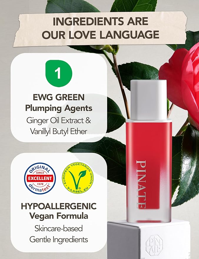 Natural Bloom Korean Lip Oil Serum 0.14 fl oz | Moisturizing Lip Booster Plumping Oil Tint Serum Enriched w/Camellia & Safflower Oils | Non-Irritating Color Changing Lip Oil (Red Camelia)-Velvo Beauty