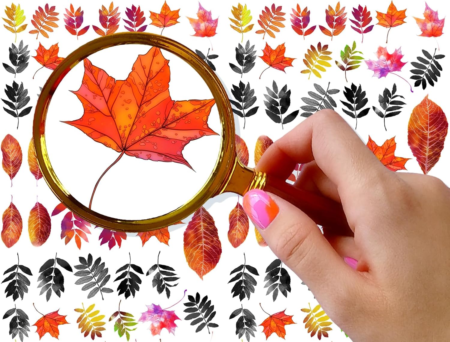Nail Stickers Decal Transfers (5 Sheets) FLONZNAIL Autumn Leaves Vintage Watercolor Illustration-Velvo Beauty