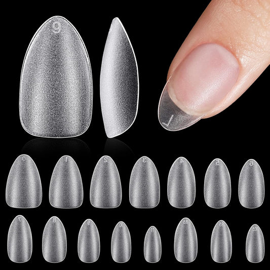 TOMICCA Short Almond Nail Tips, Acrylic Soft Full Coverage Fake Nailsfor Extension Manicure, Double-sided Matte Press on Nail Tips for Home DIY Art Women Girls-Velvo Beauty