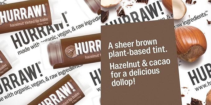 Hurraw! Hazelnut Tinted Lip Balm, 2 Pack: (Sheer Brown Tint) Organic, Certified Vegan, Cruelty and Gluten Free. Non-GMO, 100% Natural Ingredients. Bee, Shea, Soy and Palm Free. Made in USA-Velvo Beauty