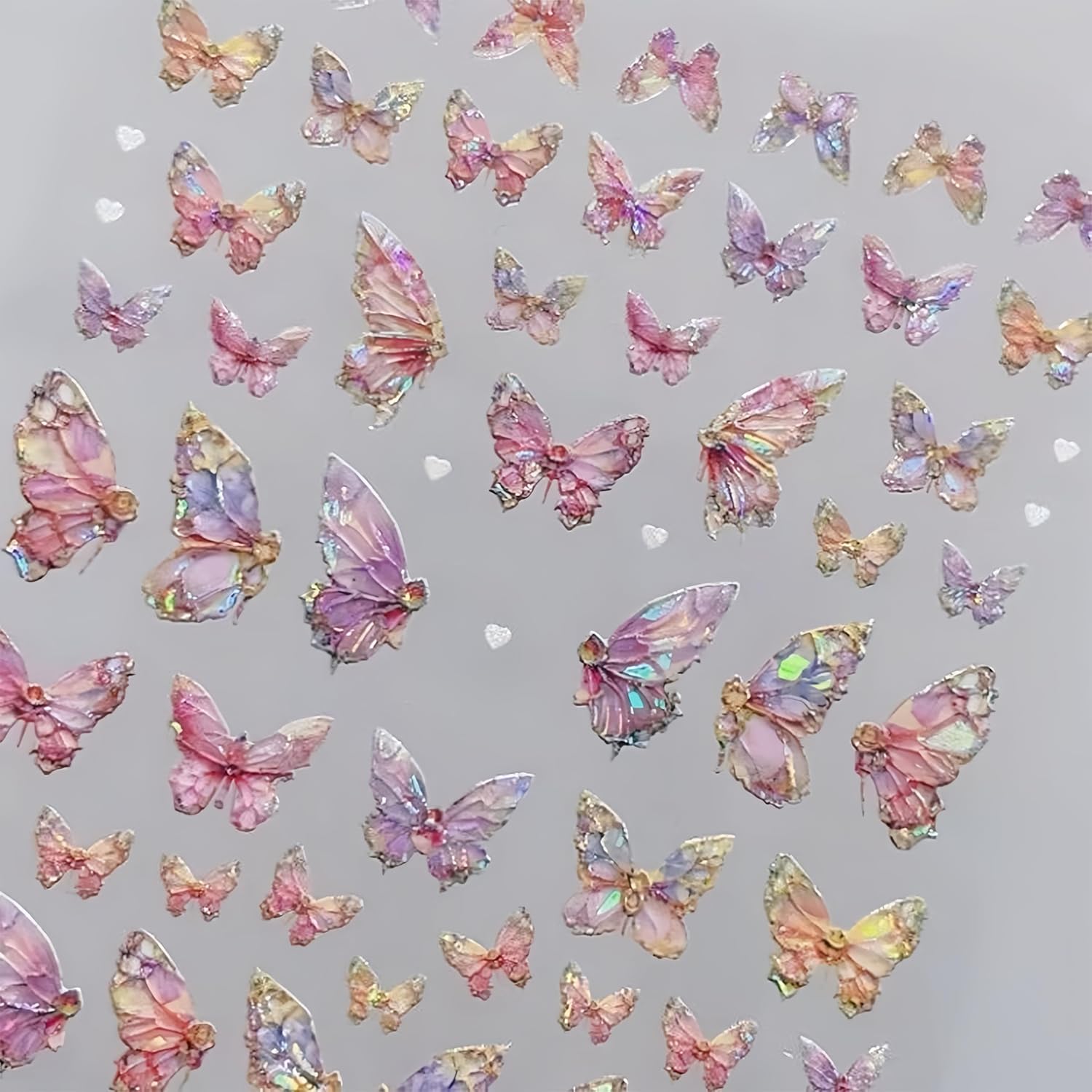 2 Sheets Butterfly Nail Art Stickers 5D Embossed Self-Adhesive Pink Aurora Sparkling Butterfly Nail Decals Designs for Women Girls DIY Nail Decoration-Velvo Beauty