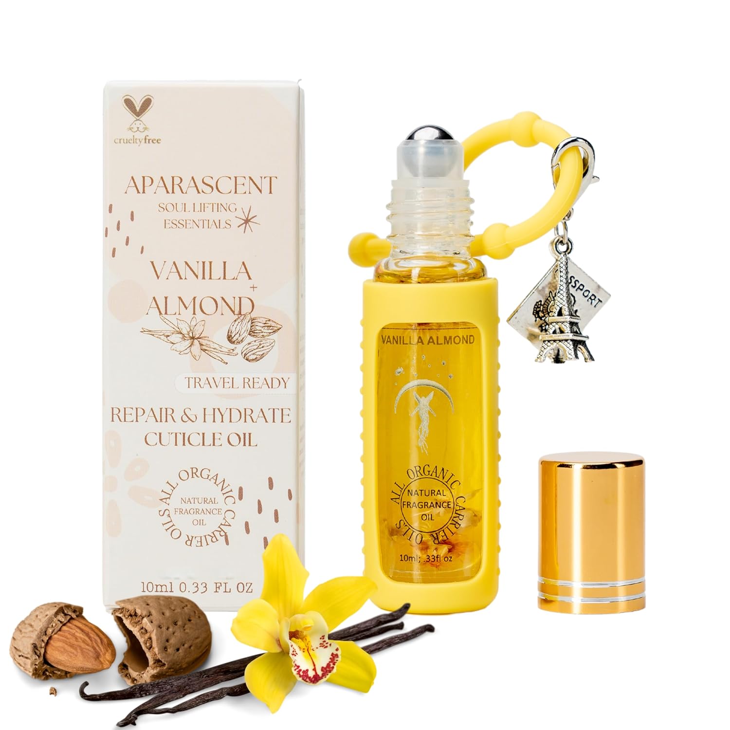 Vanilla Almond Organic Nail Cuticle Oil Pen with Jojoba, Coconut MCT, and Rosehip for Nail Hydration, Growth & Strength, Travel Size Keychain(0.34 Fl Oz)-Velvo Beauty