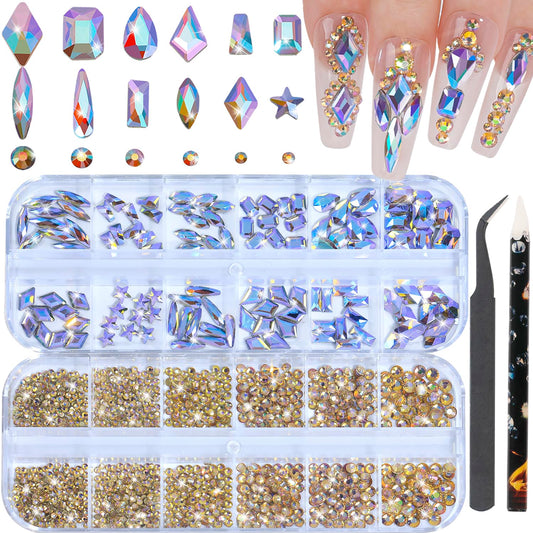 HNUIX Nail Rhinestones - 3D Multi Shape Size Crystal, Phantom Purple Nail Gems, Flat Back, with Kit, for Nail Art, DIY Decorations-Velvo Beauty