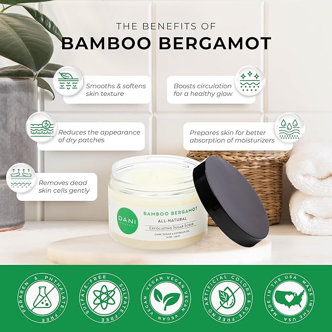 Naturals Sugar Scrub - Exfoliating Bamboo Bergamot – Organic cane sugar and shea butter gently exfoliate and nourish skin, leaving it smooth, refreshed, and hydrated – 14 oz-Velvo Beauty