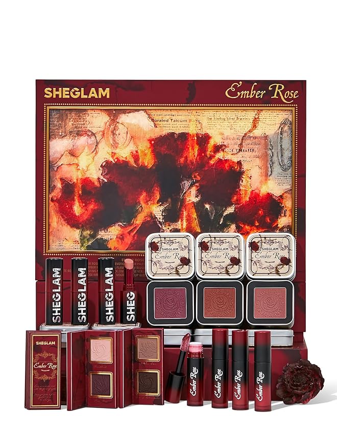 SHEGLAM Ember Rose Collection Valentines Gift Pink Lip Gloss Pink Blush Lipstick Eyeshadow Makeup Kit Red Makeup Collection-Velvo Beauty
