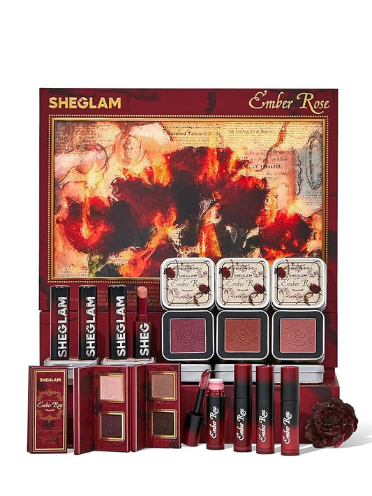 SHEGLAM Ember Rose Collection Valentines Gift Pink Lip Gloss Pink Blush Lipstick Eyeshadow Makeup Kit Red Makeup Collection-Velvo Beauty