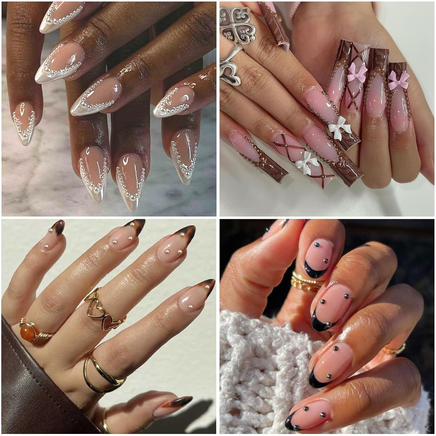 Nail Art Pearls with Glue Gel Flatback Brown Black 4 Colors Nail Charms Pearls Mixed Size 0.03-0.18in Nails Gems Pearl Accessories for Women Nails Design Decoration-Velvo Beauty