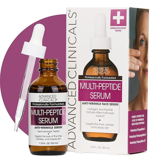 Advanced Clinicals Multi Peptides Serum For Face | Visible Anti Aging Hydrating Collagen Peptide Facial Serum With Vitamin E Helps Improve Look Of Wrinkles, Puffiness, & Uneven Skin Tone, 1.75 Fl Oz-Velvo Beauty