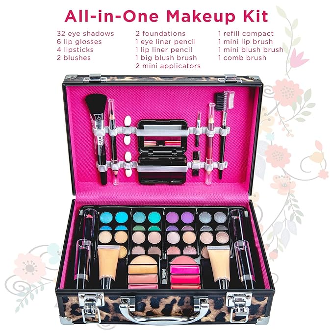 Makeup Kit Gift Set – 79 Piece - 32 Eye Shadows, 2 Blushes, 2 Lip Glosses, 2 Lipsticks, 2 Eye Liner Pencils, 1 Lip Liner Pencil, 1 Mascara - Case with Carrying Handle-Velvo Beauty