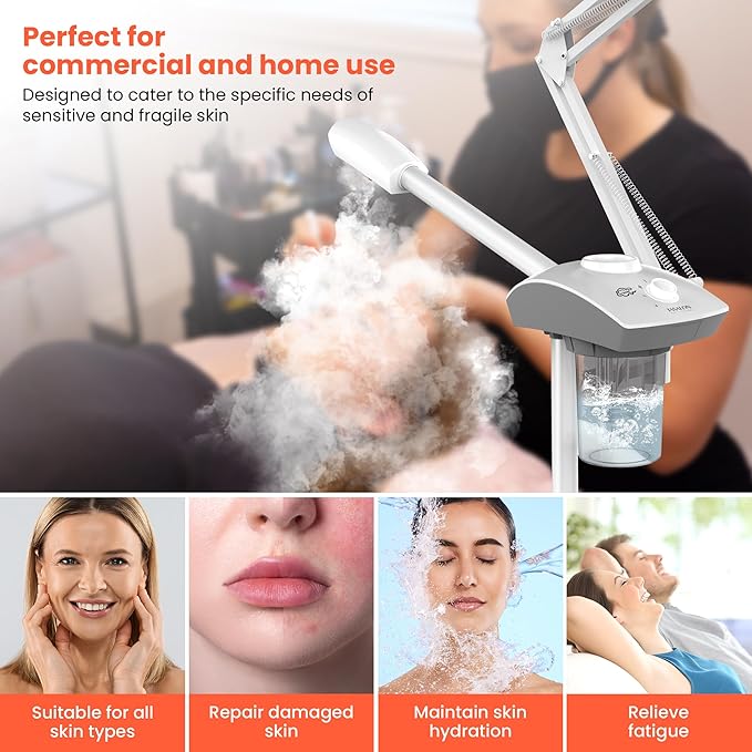 TASALON Professional Facial Steamer with 5X Magnifying Lamp, 2-in-1 Esthetician Steamer on Wheels with Ozone and Hot Mist, Ionic Facial Steamer for Facial Deep Cleaning and Moisturize-Velvo Beauty