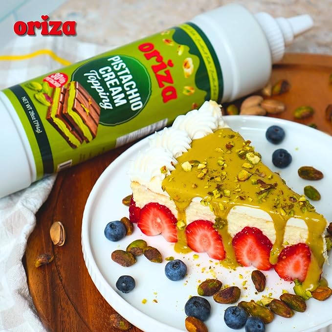 Oriza Pistachio Cream Topping, 28oz Bottle – Premium Pistachio Spread with 30% Pistachios, Palm Oil Free, Non-GMO, Natural Color – Dessert, Latte & Baking Cream-Velvo Beauty