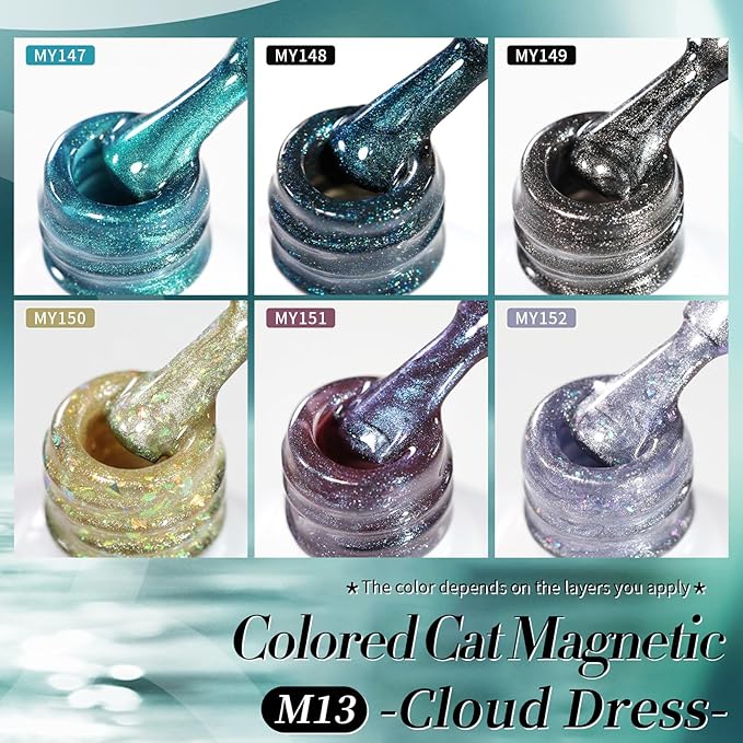 Born Pretty Cat Magnetic Eye Gel Nail Polish, 6 Colors 9D Magnetic Glitter Gel Polish Set Black Blue Purple Green Nail Polish Kit Soak Off LED Nail Art DIY Salon Gift-Velvo Beauty