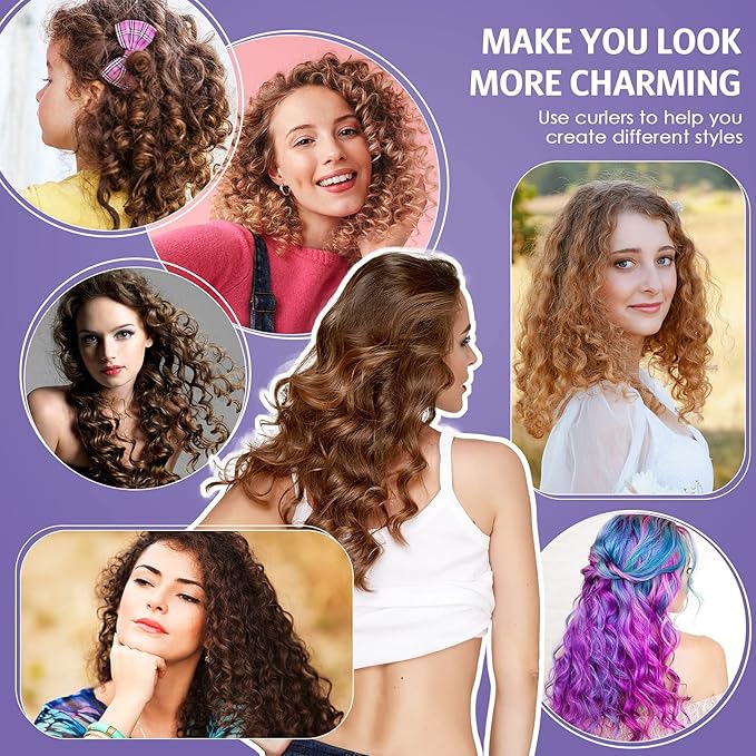 Syhood 30 Pcs 7'' Flexible Curling Rods Twist Foam Hair Rollers Soft Foam No Heat Hair Rods Rollers and 1 Steel Pintail Comb Rat Tail Comb for Women Long Short Hair(Purple,7 x 0.3 Inch)-Velvo Beauty