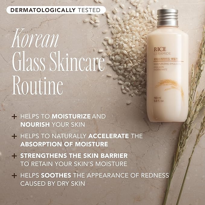 The Face Shop Rice Ceramide Moisturizing Emulsion - Rice Extract - Lightweight Face Moisturizer - Brightening - Hydrating Targets Dryness - Strengthens Skin Barrier - Face Lotion - Korean Skin Care-Velvo Beauty