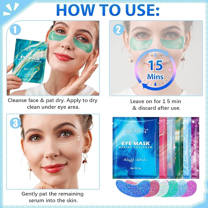 Under Eye Patches(12 Pairs), 6 Color Marine Collagen Eye Mask for Puffy Eyes, Dark Circles, Eye Bags, Wrinkles, Fine Lines.-Velvo Beauty