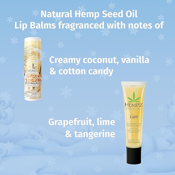 Hempz Holiday Lip Balm Trio Gift Set, Under the Mistletoe, Original Scent and Spun Sugar Vanilla Scent, Pack of 3-Velvo Beauty