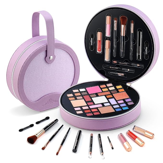 Color Nymph All In One Makeup Kit For Teens With Portable Cosmetics Bag, Multiple Makeups For Begginers As New Year,Birthday Gift Included 38-Colors Eyeshadows Lipglosses Brushes (Purple)-Velvo Beauty