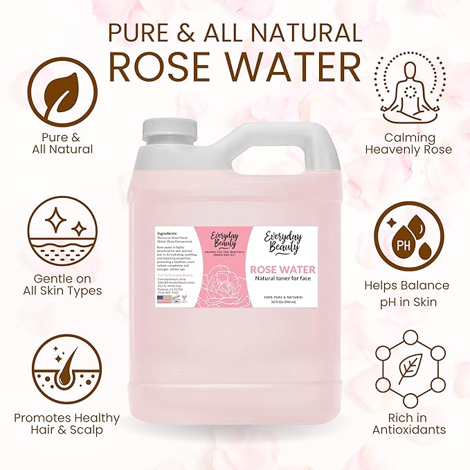 Rose Water Facial Toner - 32oz Bulk Alcohol-Free Vegan All Natural Refreshing for Face and Hair - Uplifts, Calming & Soothing for All Skin Types-Velvo Beauty
