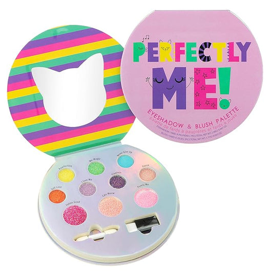 Expressions Perfectly Me Glisten & Glitter Makeup Palette 10 Color Eyeshadow Palette & Blush Makeup Novelty Beauty Set, Fold Out Compact with Mirror, Cute Makeup Kit Gifts - Washable, Non-Toxic-Velvo Beauty
