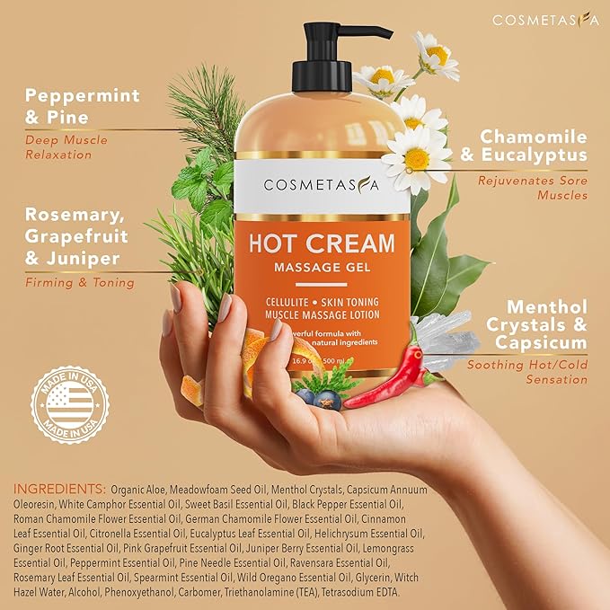 Cellulite Massage Oil, Gel & Mitt - Natural Hot Cream Massage Gel, Oil & Massager - Firm, Tone, Tighten & Moisturize Skin. Soothes Muscles (16.9 oz)-Velvo Beauty