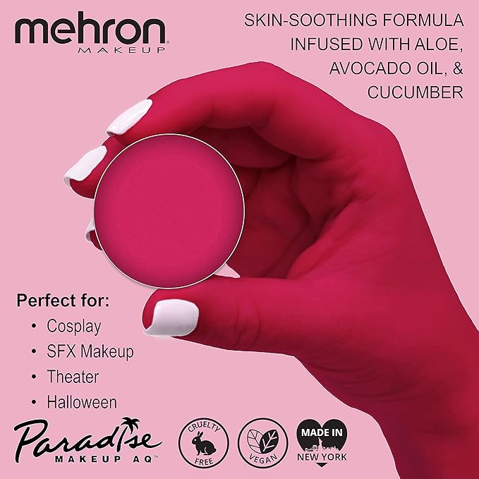 Mehron Makeup Paradise Makeup AQ Refill Size | Stage & Screen, Face & Body Painting, Beauty, Cosplay, and Halloween | Water Activated Face Paint, Body Paint, Cosplay Makeup .25 oz (7 ml) (DARK PINK)-Velvo Beauty