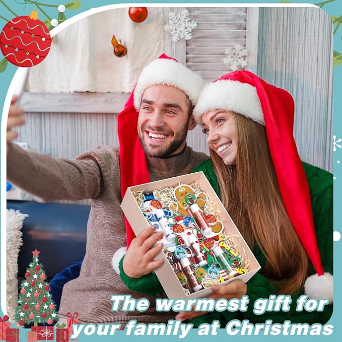 Henoyso 150 Pcs Christmas Favors 5 Styles Lip Balm Bulk Moisturizing Lip Balms Acrylic Keychains with Organza Bags for Xmas Holiday Treat Gifts Women Christmas Stocking Stuffers Party Supplies-Velvo Beauty