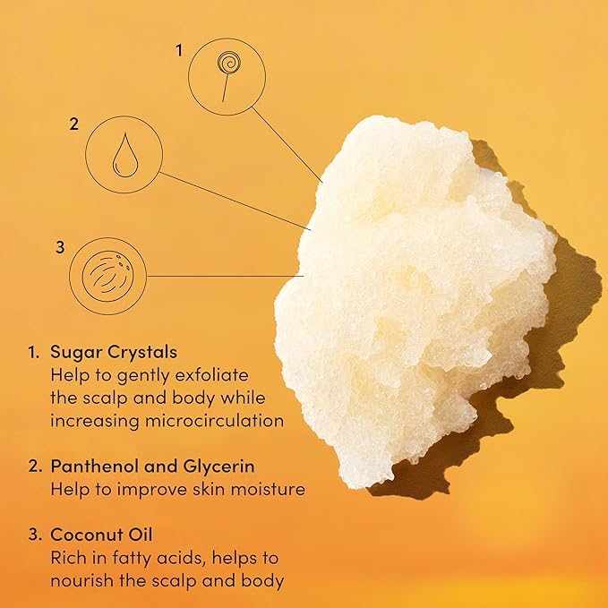 OUAI Scalp & Body Scrub, St. Barts - Exfoliating Body Scrub with Sugar & Coconut Oil Blend for Smooth, Moisturized Skin - Gentle Scalp Exfoliator for Removing Product Build Up (8.8 Oz)-Velvo Beauty