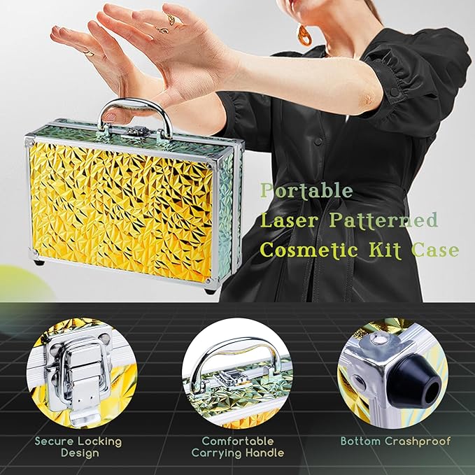 Color Nymph Beginner Makeup Kit for Teens, Train Case Girls Makeup Set with Eye Shadow, Lipstick, Blush, Brushes, Lipgloss, Mascara, Brow Wax and Mirror Green Full Starter Cosmetics Set-Velvo Beauty