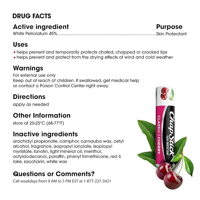 ChapStick Classic Cherry Lip Balm Tube, Flavored Lip Balm for Lip Care on Chafed, Chapped or Cracked Lips - 0.15 Oz-Velvo Beauty