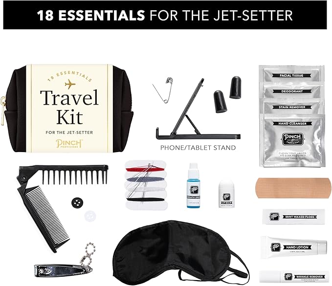Pinch Provisions Travel Kit, includes 18 Must-Have Emergency Essential Items for Travelling, Ideal Road Trip or Airport Gift for Friends, Family & Peers, Portable Pouch-Velvo Beauty