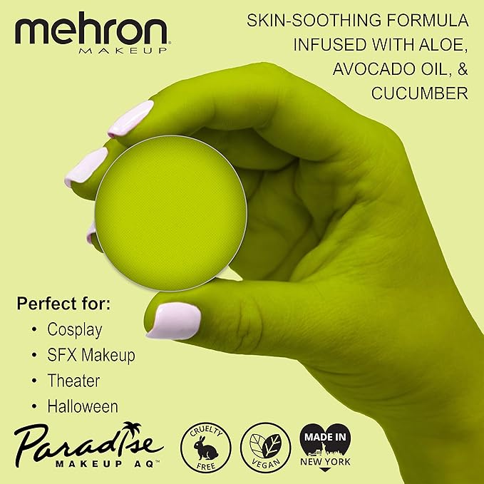 Mehron Makeup Paradise Makeup AQ Refill Size | Stage & Screen, Face & Body Painting, Beauty, Cosplay, and Halloween | Water Activated Face Paint, Body Paint, Cosplay Makeup .25 oz (7 ml) (Lime)-Velvo Beauty