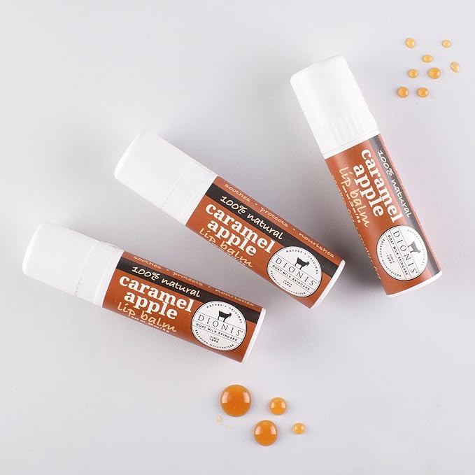 Dionis Goat Milk Skincare Caramel Apple Fall Lip Balm Gift Set - Beeswax, Shea Butter & Coconut Oil Lip Care Products Made in The USA - Cruelty Free Lip Moisturizer For Chapped Lips, 0.28oz 3 Pack-Velvo Beauty