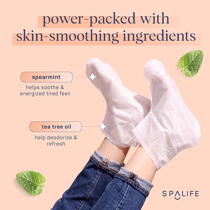 SpaLife Softening Care Foot Sockies (8-Pack) - Spearmint & Tea Tree Oil, Exfoliating Pack for Healthy Feet, Intensive Repair, Callus Remover Sockies, Dry Skin Solution, Moisturizing Foot Treatment-Velvo Beauty