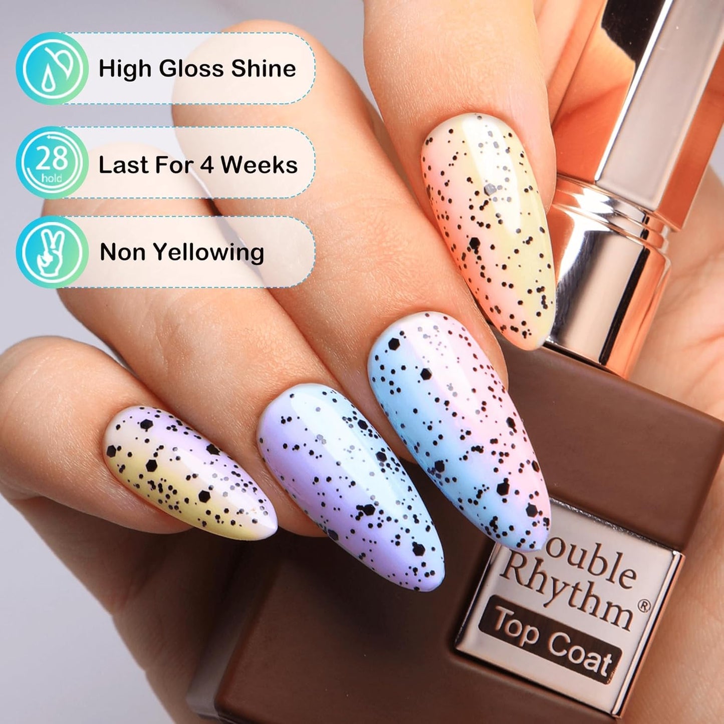 Double Rhythm 15ML No Wipe Gel Top Coat Base Coat Iridescent Glitter Shimmer 2 in 1 Nail Polish Soak Off Manicure DIY Home Salon (Eggshell Top Coat-2)-Velvo Beauty