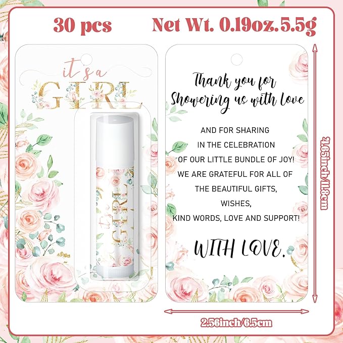 30 Sets Baby Shower Lip Balm Bulk Baby Shower Favors Pink Floral Gender Reveal Small Lip Balm wedding Thank You Gifts Honey Moisturizing Lip Balm Favors for Guest Coworkers Women Men-Velvo Beauty