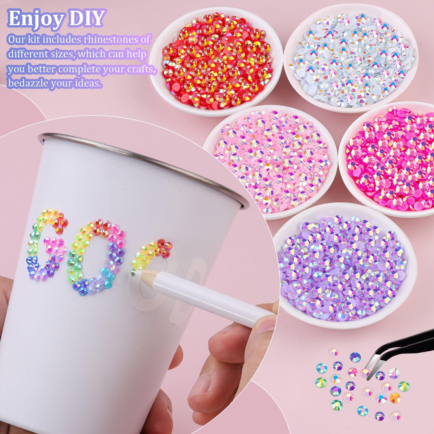 2 Boxes Jelly Rhinestones for Bedazzling, 30600Pcs 3mm & 5mm Multicolor Flatback Resin Gems for Crafting, Bedazzler Kit with 2Pcs 10ml B7000 Jewelry Glue for DIY Crafts Book Fabric Decor Nail Art-Velvo Beauty