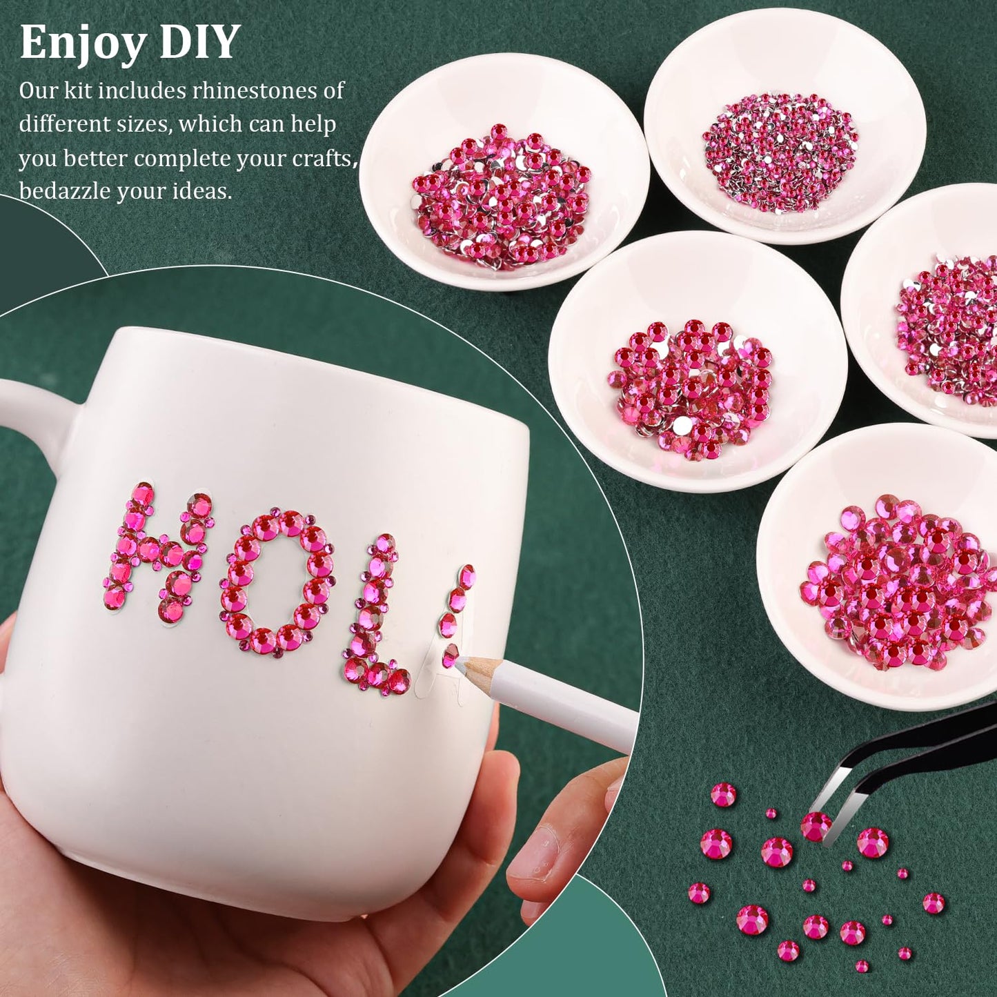 Resin Rhinestones for Crafting with B7000 Jewelry Glue, 1 Box Hot Pink Flatback Crystals with 3Pcs 10ml Glue for Bedazzling Crafts DIY Nail Art Makeup，Non Hotfix Gems for Clothing Shoes-Velvo Beauty