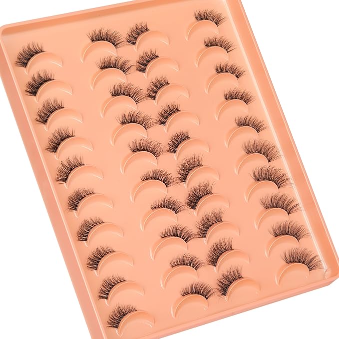 JIMIRE 20 Pairs Hlaf False Eyelashes with Clear Band Half Lashes Wispy Short Accent Lashes 4 Styles Mixed Cat Eye Mink Lashes Fluffy 3/4 Corner Fake Half Lashes Cat Eye Natural Look-Velvo Beauty