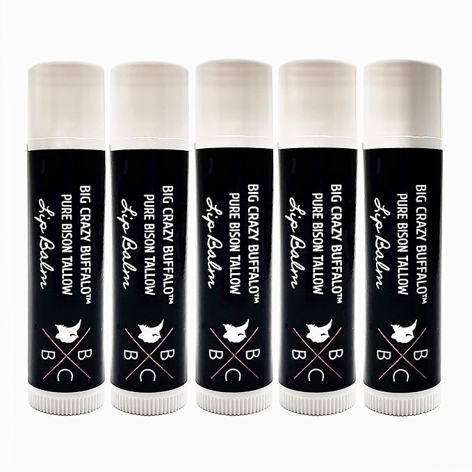 Pure Bison Tallow Lip Balm, Unscented, (5 pack) - Moisturizing, Non-Habit Forming, Soothes Chapped Lips-Velvo Beauty
