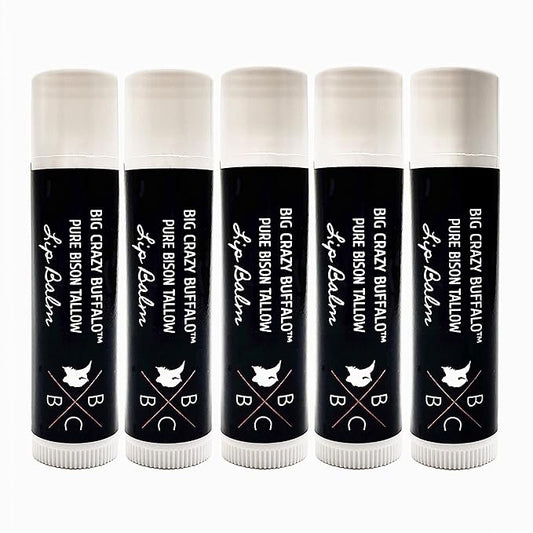 Pure Bison Tallow Lip Balm, Unscented, (5 pack) - Moisturizing, Non-Habit Forming, Soothes Chapped Lips-Velvo Beauty