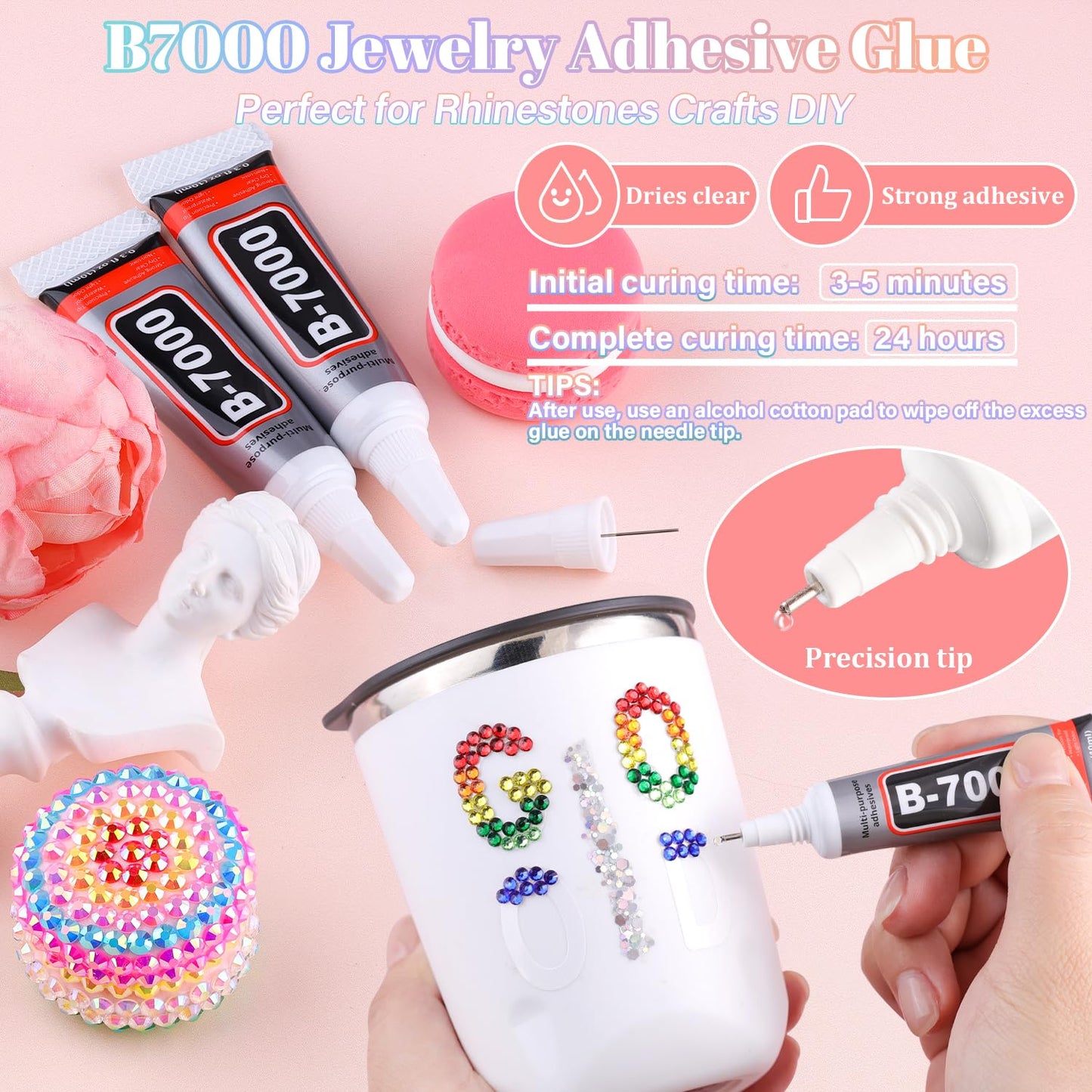 22000Pcs Resin Rhinestones for Bedazzling with 3Pcs B7000 Jewelry Glue, Multicolor 2/3/4mm Flatback Gems Rhinestones for Crafting, Clothing Tumblers Mugs Shoes Fabric Decor Nail Art-Velvo Beauty